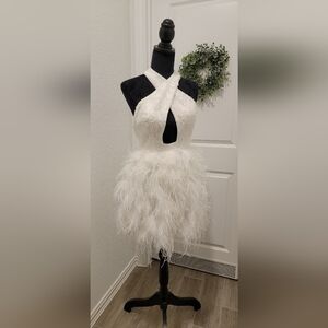 White feather mini dress